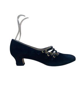 Salvatore Ferragamo Women’s Black Suede Strapped Low Heel Pumps Size 9.5AA